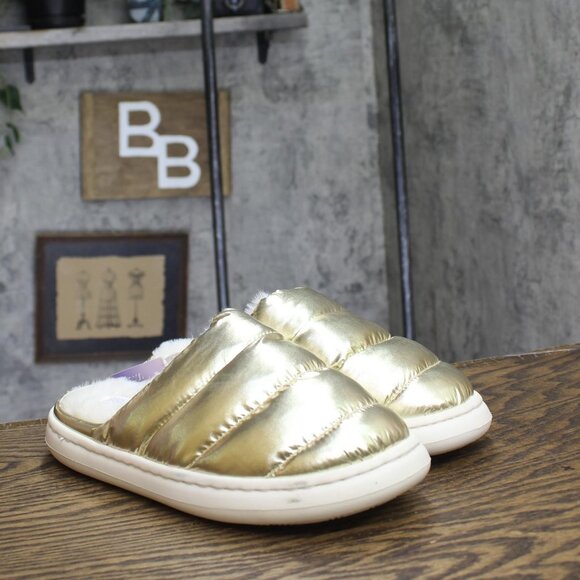 Stars Above Merritt Platform Shine Scuff Slide Slippers Gold Yellow M (7-8) - Picture 1 of 10